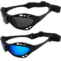 Hurricane Eyewear front view showing both black smoke and blue mirror goggles for versatile protection