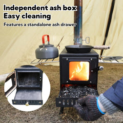 Huskfirm close-up of ash tray and oven door for easy cleaning and cooking control