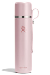 Hydro Flask front view showing Trillium Pink bottle and cup benefits portability