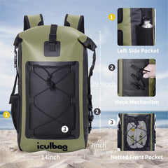 iculbag close-up of roll-top seal demonstrating watertight closure benefit