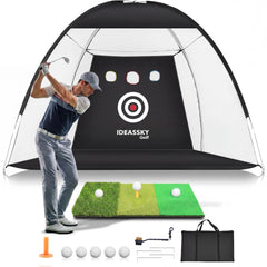 IDEASSKY front view of 10x7ft golf net showing full target area and containment benefit