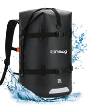 IDRYBAG front view roll-top backpack showing waterproof design and capacity benefit
