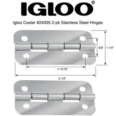 Close-up of Igloo hinge finish highlighting rust-resistant stainless-steel benefit