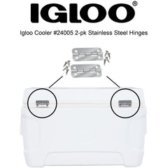 Igloo hinges with eight stainless screws laid out for quick installation