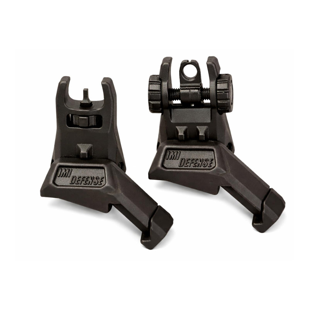 IMI Defense front and rear sights assembled on rail showing compact profile and quick transition