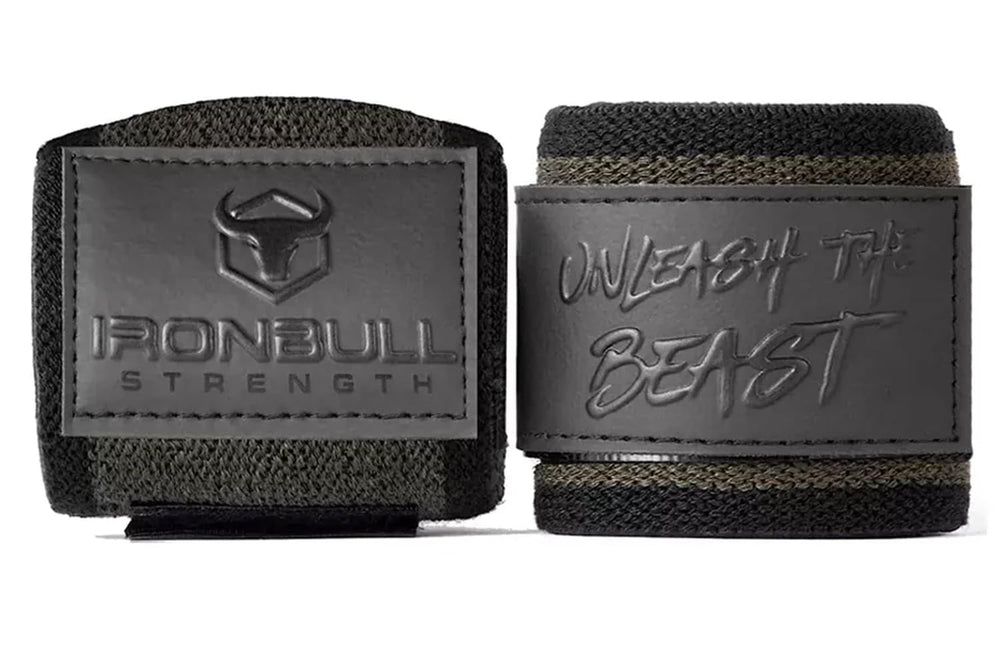 Iron Bull Strength front view of wraps showing secure fit and competition look