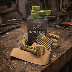 Iron Infidel heavy-duty shoulder strap attached to bottle for hands-free carry