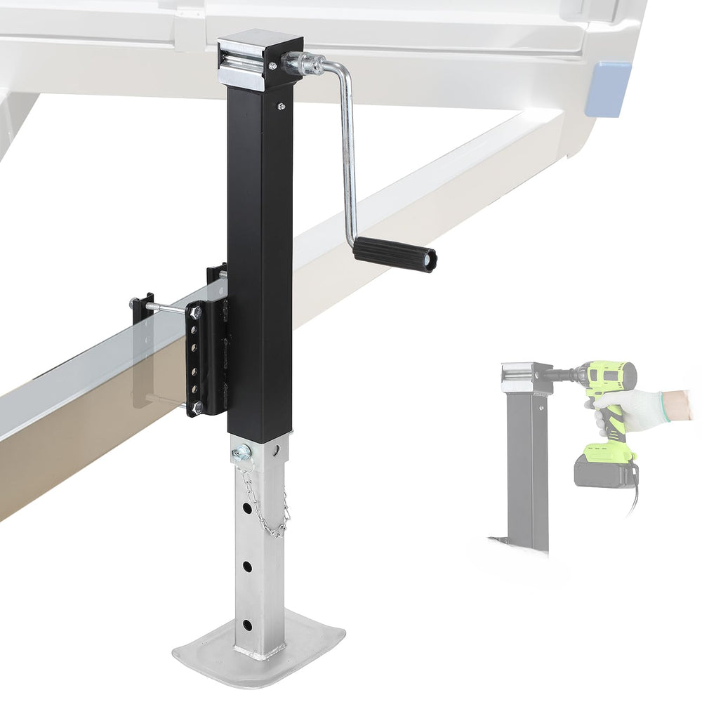 IRONWALLS front-mounted jack on trailer providing strong tongue support