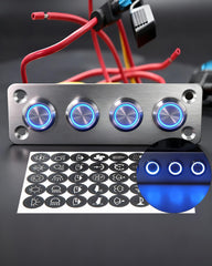 IZTOSS front panel view showing finished anodized aluminum and four rockers for clean installation