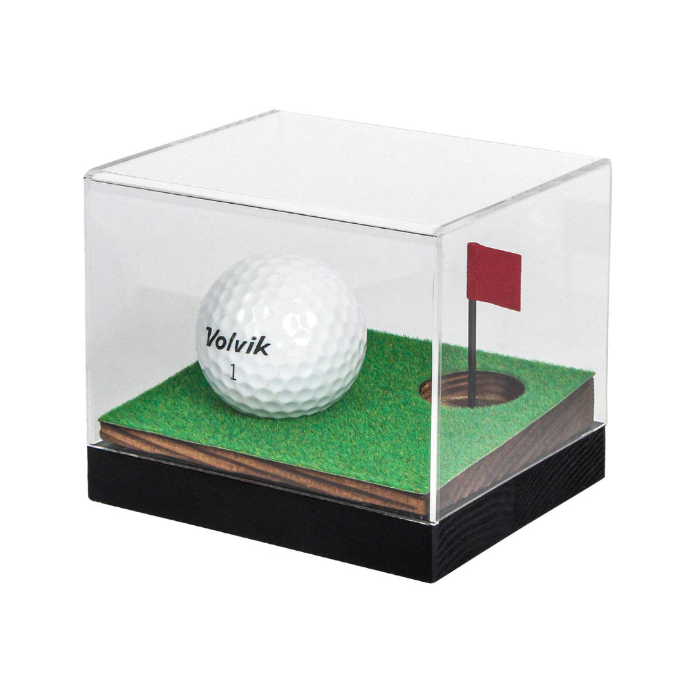 J JACKCUBE DESIGN front view of acrylic golf ball display showing clear presentation