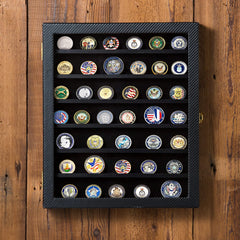 J JACKCUBE DESIGN close-up of hinged acrylic door protecting collectibles — clear visibility benefit