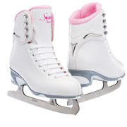 Jackson Ultima front view pink skates, clear support for new skaters