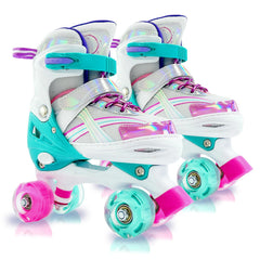 Janplay front view of skates showing colorful lights and secure fit