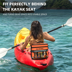 JAYEGT cooler interior with adjustable dividers showing organized bottle and food storage