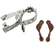 Jeereal front view of spurs and straps showing complete set and easy attachment