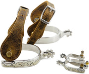 Jeereal front view showing polished stainless steel spurs and durable Western style