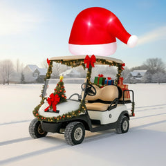 JellyArch illuminated Santa hat glowing at night to enhance visibility and festive appeal
