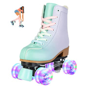 jessie front view purple green roller skates showing colorful style and ankle support