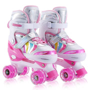 Jestme front view showing pink skates and packaging for quick selection benefit