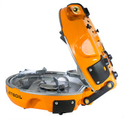 Jetboil Genesis front view showing dual burners and stable pot supports for versatile cooking