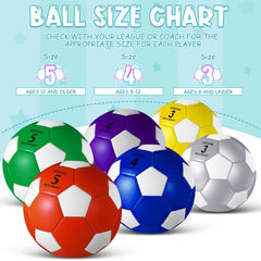 Jexine colorful soccer balls on grass demonstrating visibility benefit easy team play