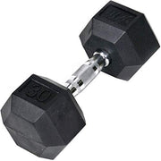 JFIT dumbbell front view showing compact hex heads and floor protection