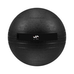 JFIT slam ball front view showing classic black shell and clear weight marking for confidence