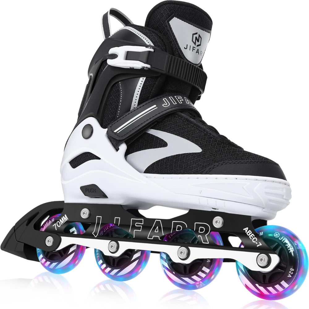 JIFAR front view of skates showing boot fit and frame for comfortable support