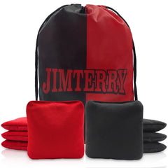 JIMTERRY front view of eight red and black regulation cornhole bags showing team colors and durability