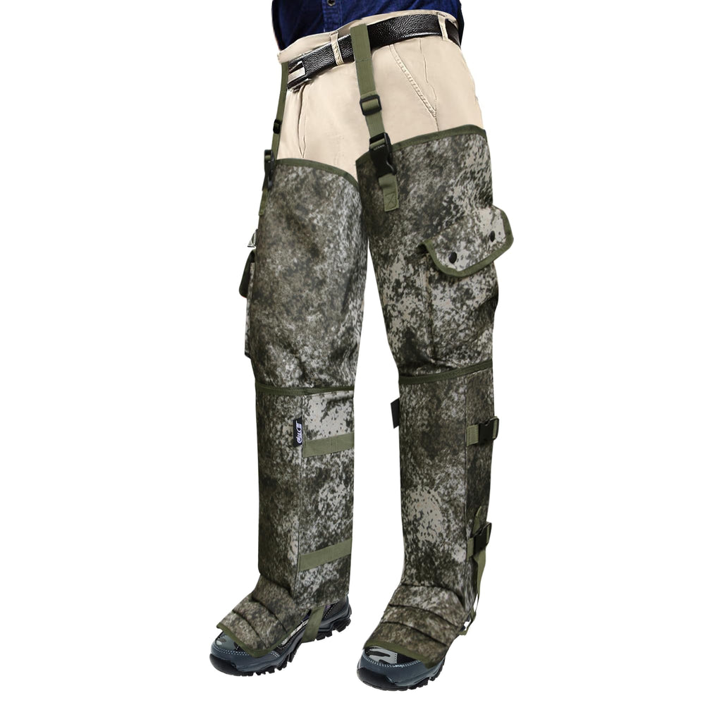 JLDTOP front view camouflage gaiters showing full ankle-to-thigh protection