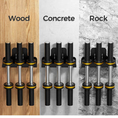 JNIHEEP barbell holder side profile with mounted bars showing sturdy steel construction benefit durability