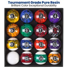 JOLORLY cue ball and stripe group arranged on table illustrating consistent weight and predictable roll