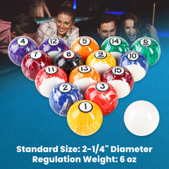 JOLORLY balls racked in a triangle demonstrating clear numbers and stripes