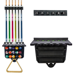 Joovon front view of mounted cue rack showing organized cues and neat storage benefit