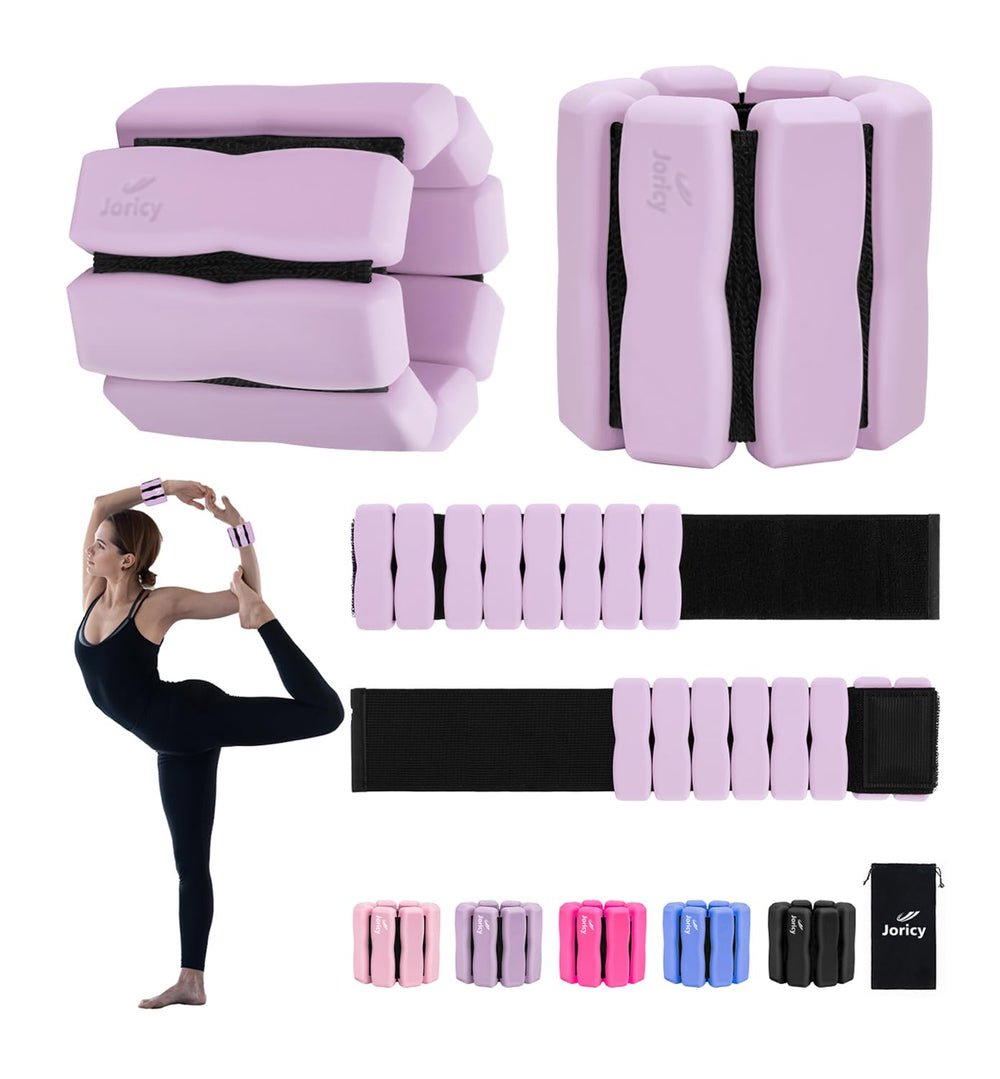 JORICY front view purple wrist weights showing compact bracelet design and portability