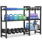 Josmimic front view of 50-inch rack showing organized weights and accessibility
