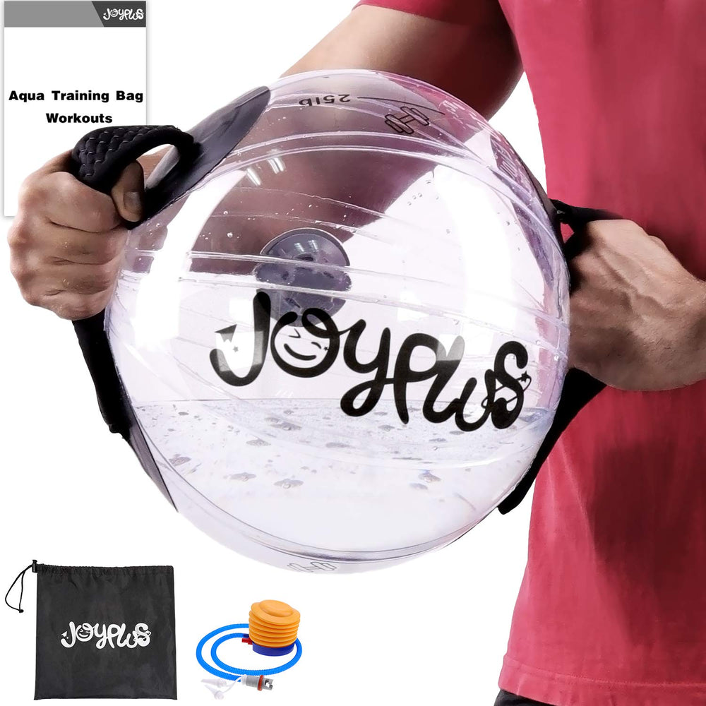 JOYPLUS front view of ball-shaped aqua bag showing ergonomic shape and portability benefit