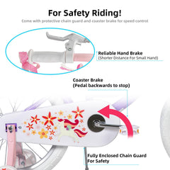 JOYSTAR unicorn close-up of hand brake and rear coaster brake for safer stopping