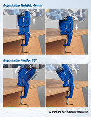 JOYTUTUS vise set on workbench with snowboard being waxed, stable support