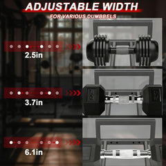 JSNW close-up of adjustable shelf width fitting different dumbbell sizes