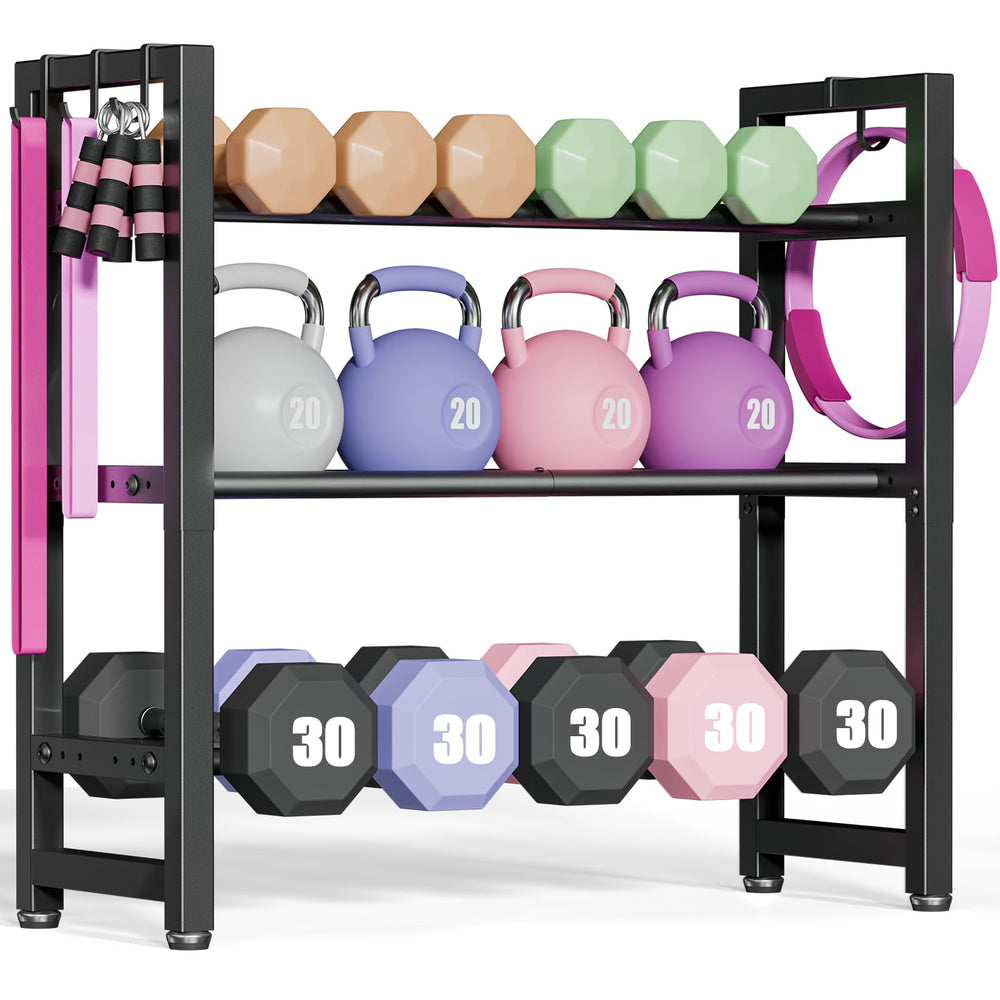 JSNW front view of rack showing organized dumbbell storage and space saving
