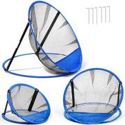 Jucoan front view showing three pop up nets and included stakes for portable practice