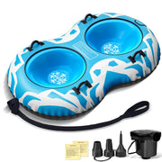 Juecity front view of inflated snow tube showing roomy two-person deck and durable shell