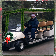 JuinTe light-up wreath glowing on cart at night, adds visible festive ambiance
