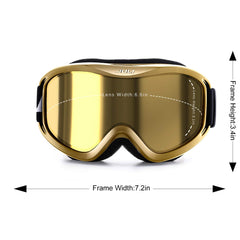 JULI gold goggles side profile showing adjustable strap and helmet compatibility benefit fit
