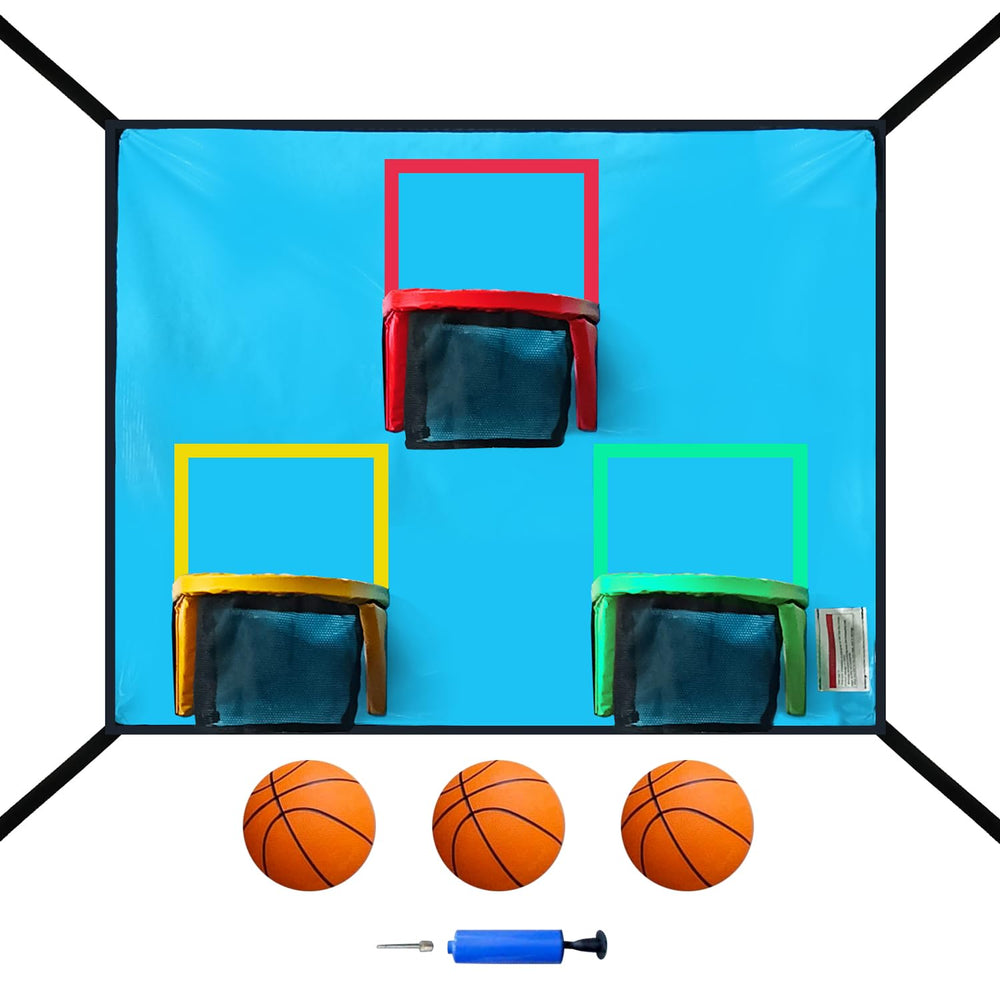 Jump Tastic Trampoline front view showing three hoops and family-friendly play