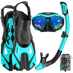 Jwintee front packaging showing full snorkeling kit and travel bag benefit: easy packing