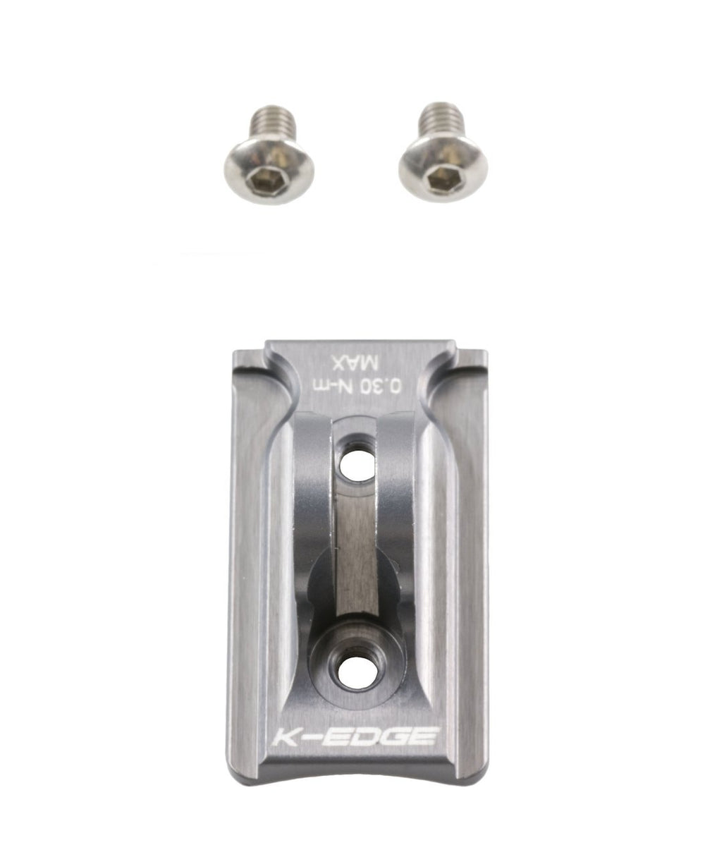 K-Edge adapter front view showing gunmetal finish and clean profile for tidy cockpit