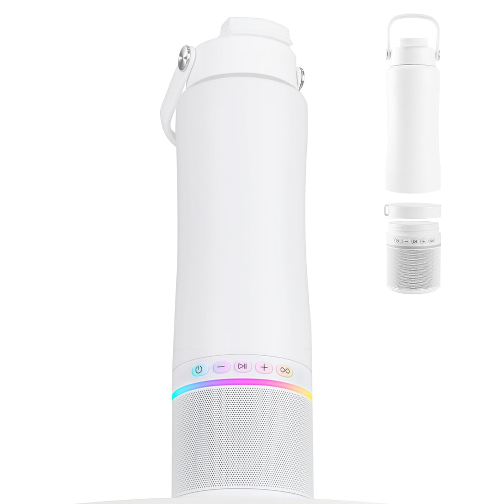 kakulo front view integrated bottle and speaker, portable music and hydration
