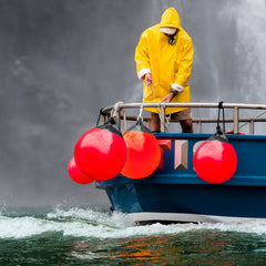 Kamehame inflated buoy floating by a dock showing fender protection in use